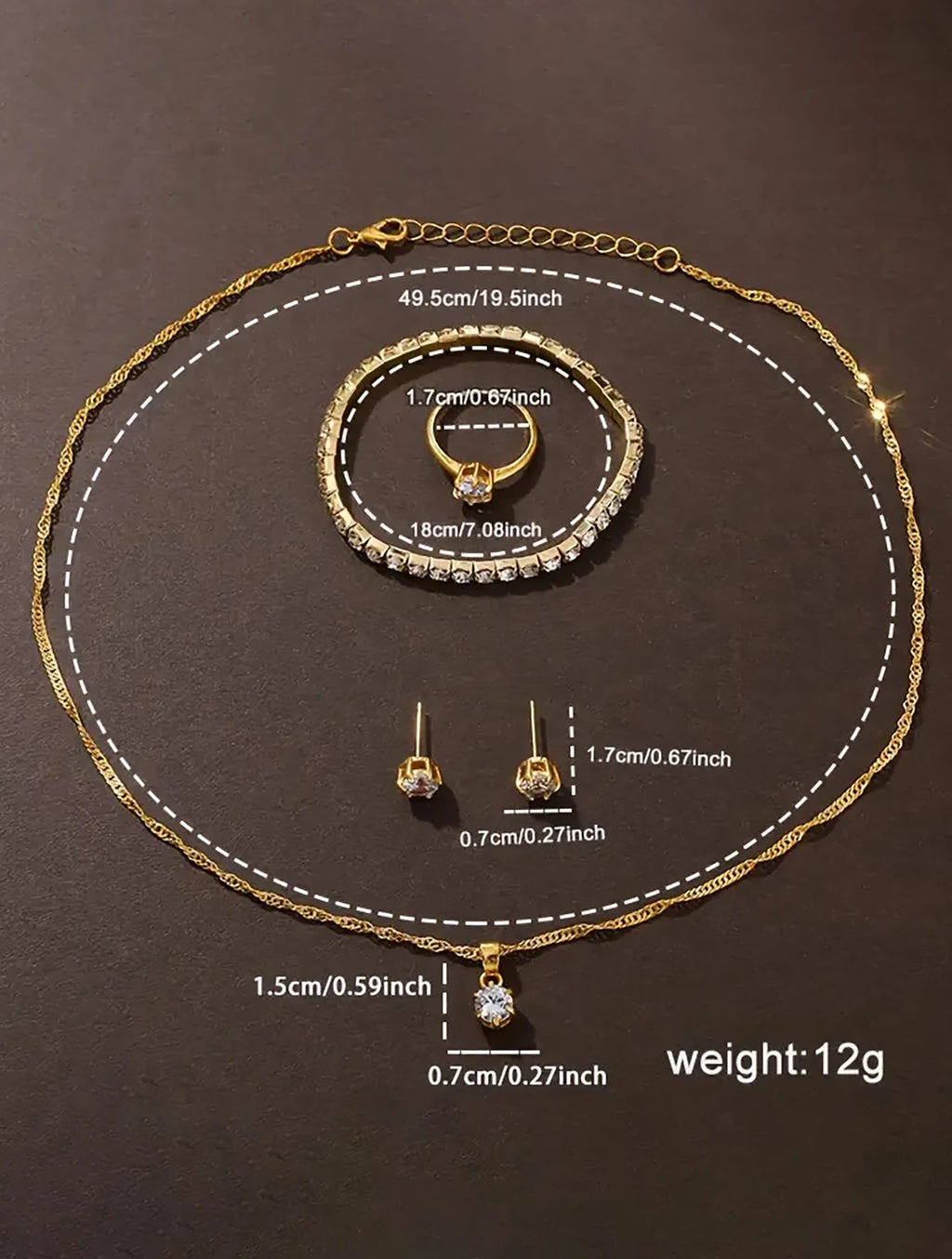 6PCS fashion diamond set rhinestone Ladies gold quartz Steel band Watch with bracelet Ring Necklace Earrings set