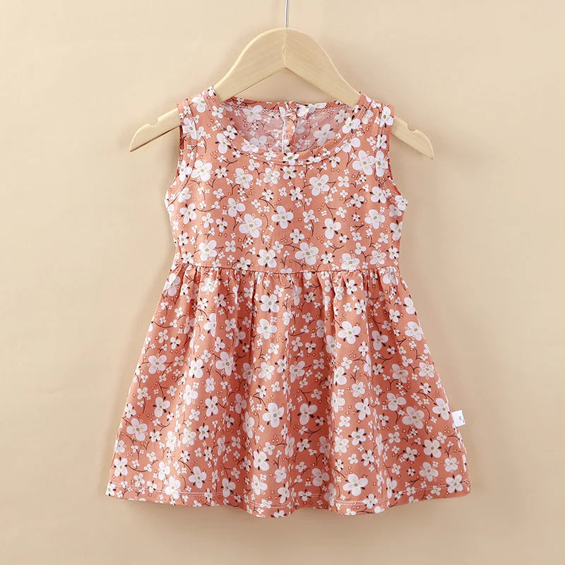 Baby Girls Dress Sleeveless Cute Print Cartoon Kids Princess Dresses Cotton Children Sundress Clothes Girl Summer Beach Clothing