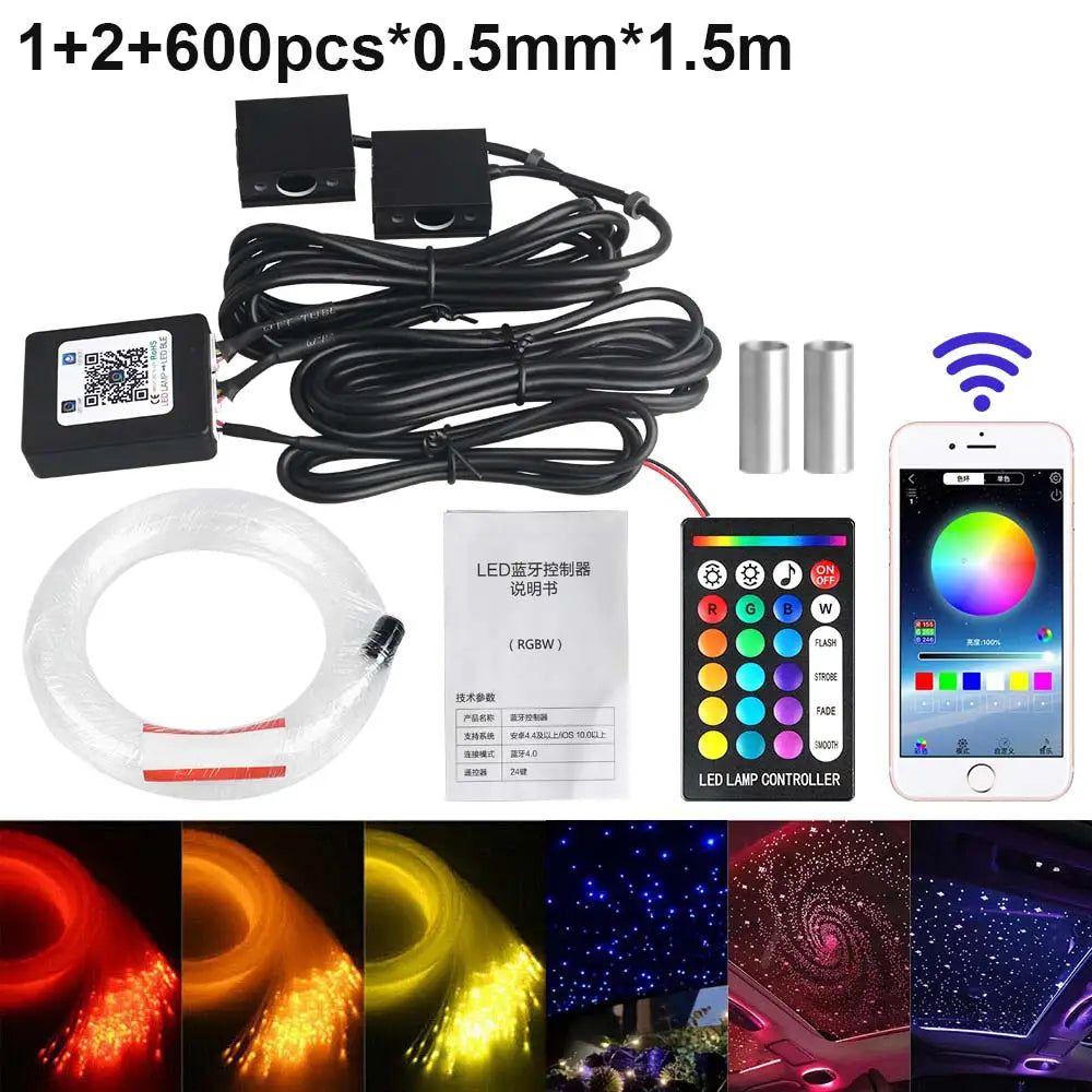 Bluetooth16w Fiber Optic Lights Star Ceiling Lighting Kits Mixed Fiber Strands RGBW Light Source Car Use Headliner Home Decor