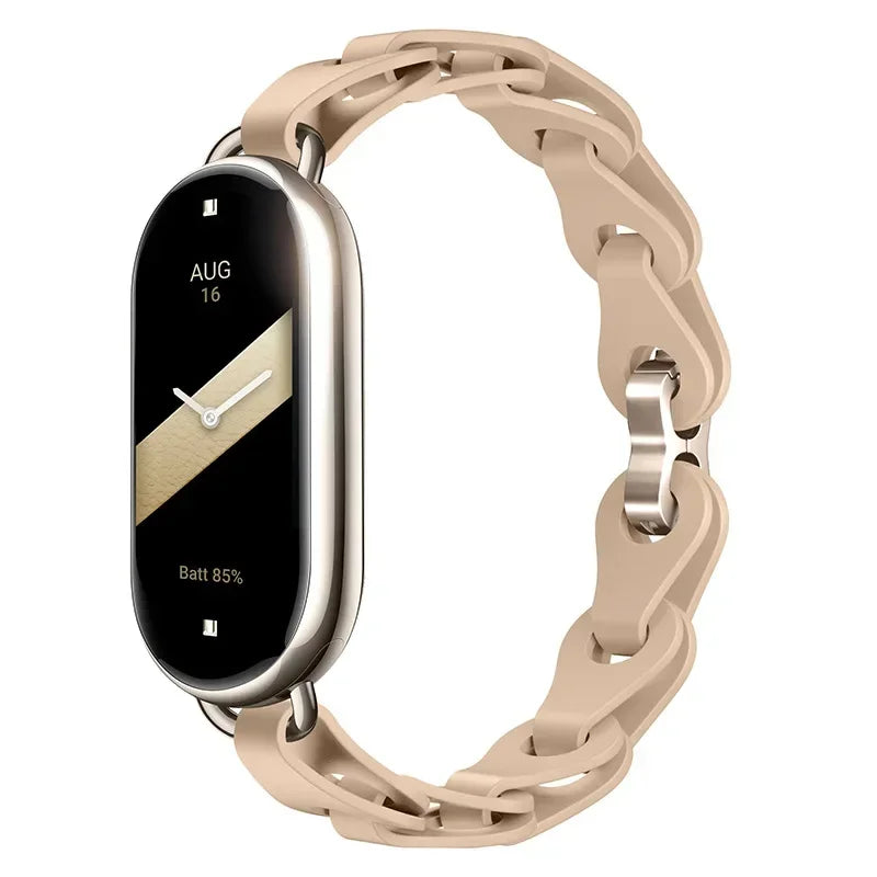 Rubber Strap for Xiaomi Mi Band 9 Stainless Steel Buckle Bracelet for Miband 8 NFC Fashion Lady Style Replacement Silicone Band