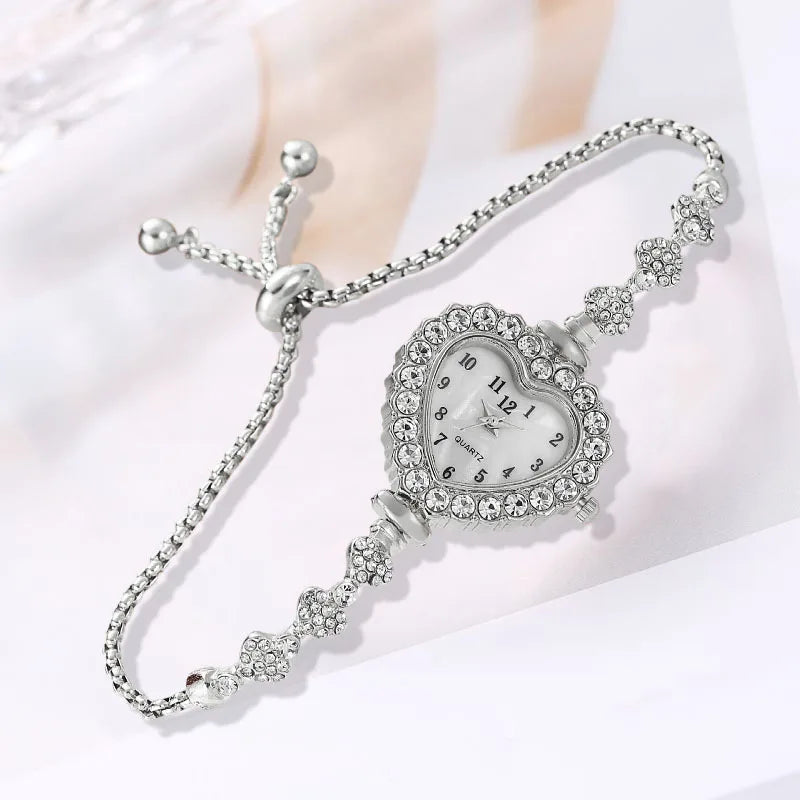 New Women's Heart shaped Diamond studded Steel Belt Fashion Versatile High Beauty Daily Matching Bracelet Watch Relogio