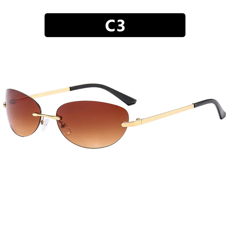 Rimless  Sunglasses Women Fashion Oval 2000'S Brand Designer Sun Glasses Y2k Wrap Around Transparent Eyewear Gradient  Shades