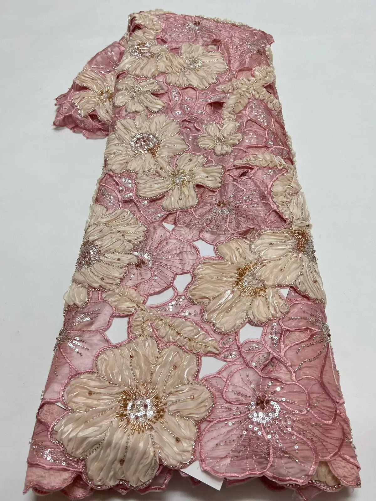 African Heavy Beaded Lace Fabric 2026 with High-Quality Sequins French Chiffon Wedding Style Material for Nigerian Women Sewing