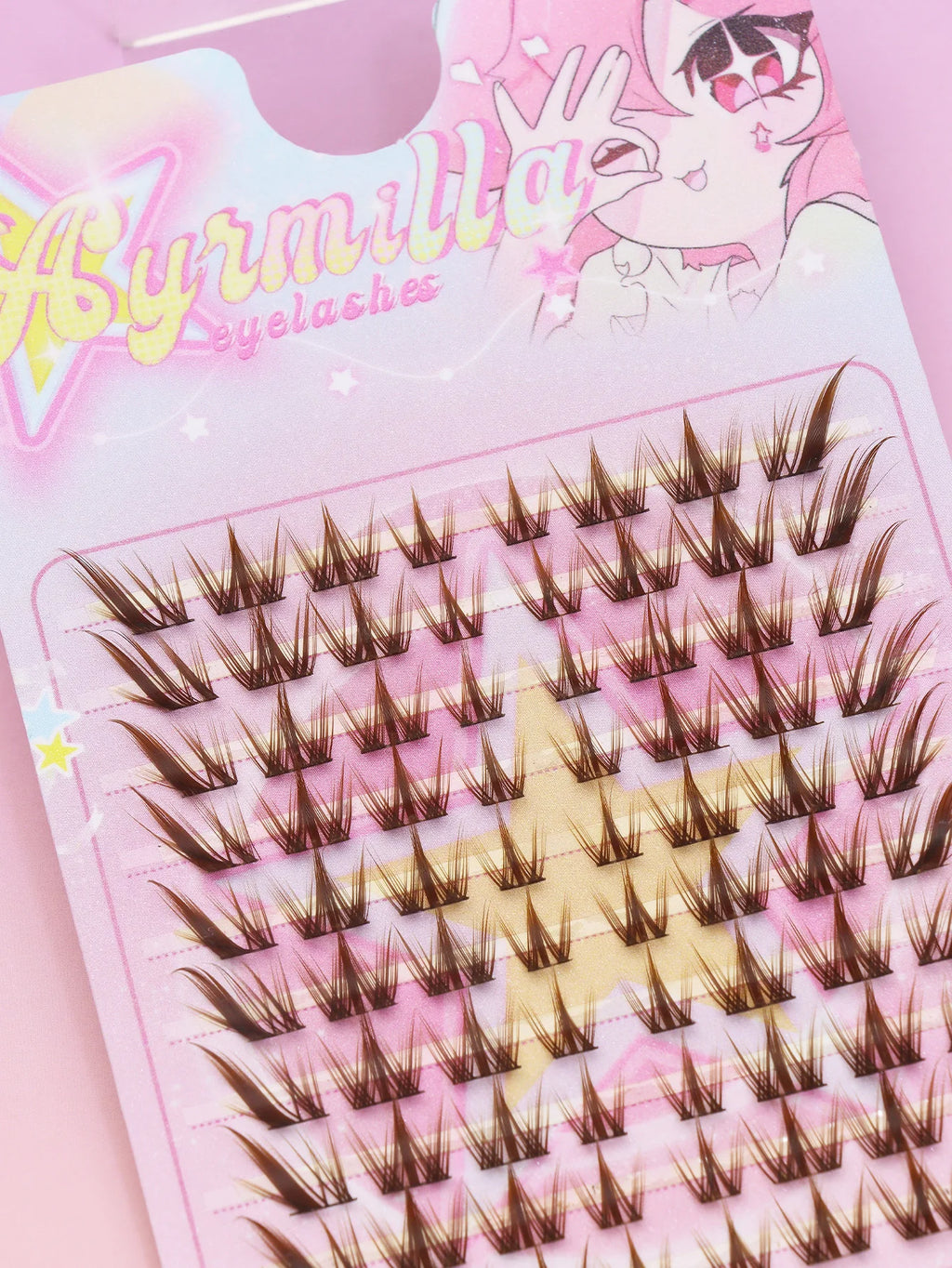 Ayr 80PCS C Curl Brown Style Eyelash Extension Winged Individual Lashes Natural Segmented Eyelash Bundles Makeup Tools