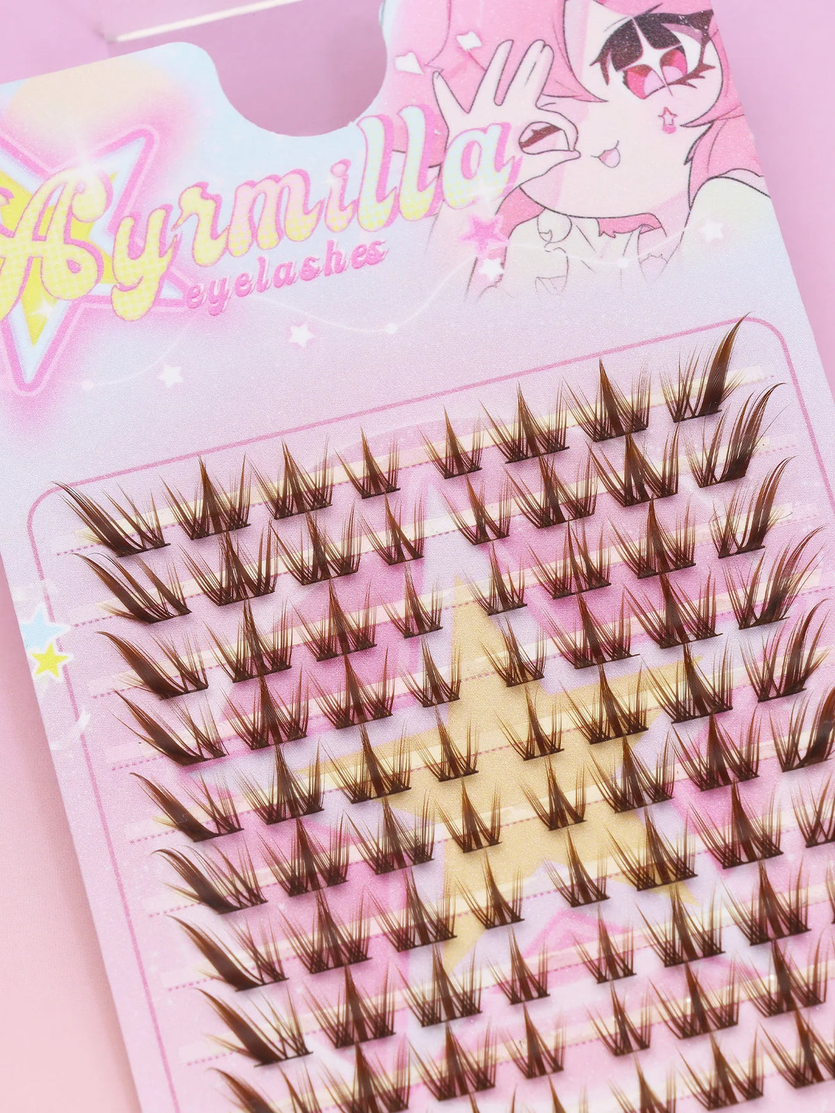 Ayr 80PCS C Curl Brown Style Eyelash Extension Winged Individual Lashes Natural Segmented Eyelash Bundles Makeup Tools