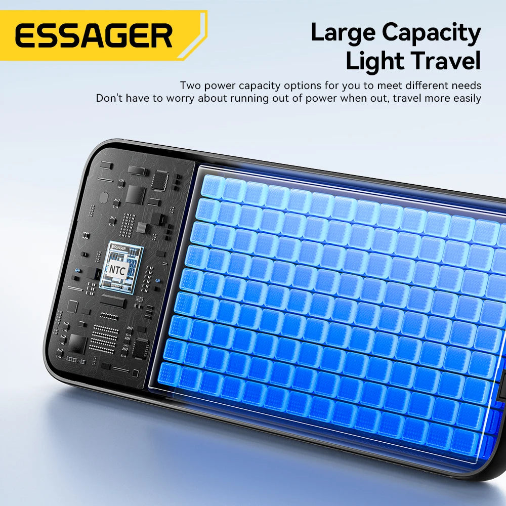 Essager Portable Power Bank 20000mAh with Two Built-in Cables External Battery PD 22.5W Fast Charging For iPhone 18 17 16 Xiaomi