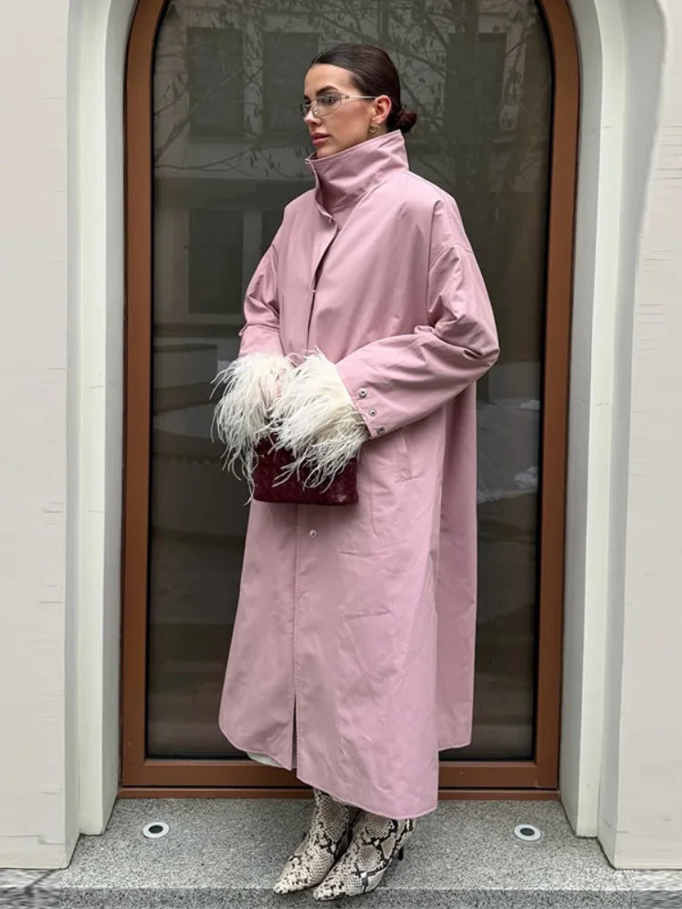 Women Oversized Long Windbreaker Outerwear Lime Green Stand Collar Loose Pocket Trench Coat 2026 Y2k Autumn Chic Female Clothing
