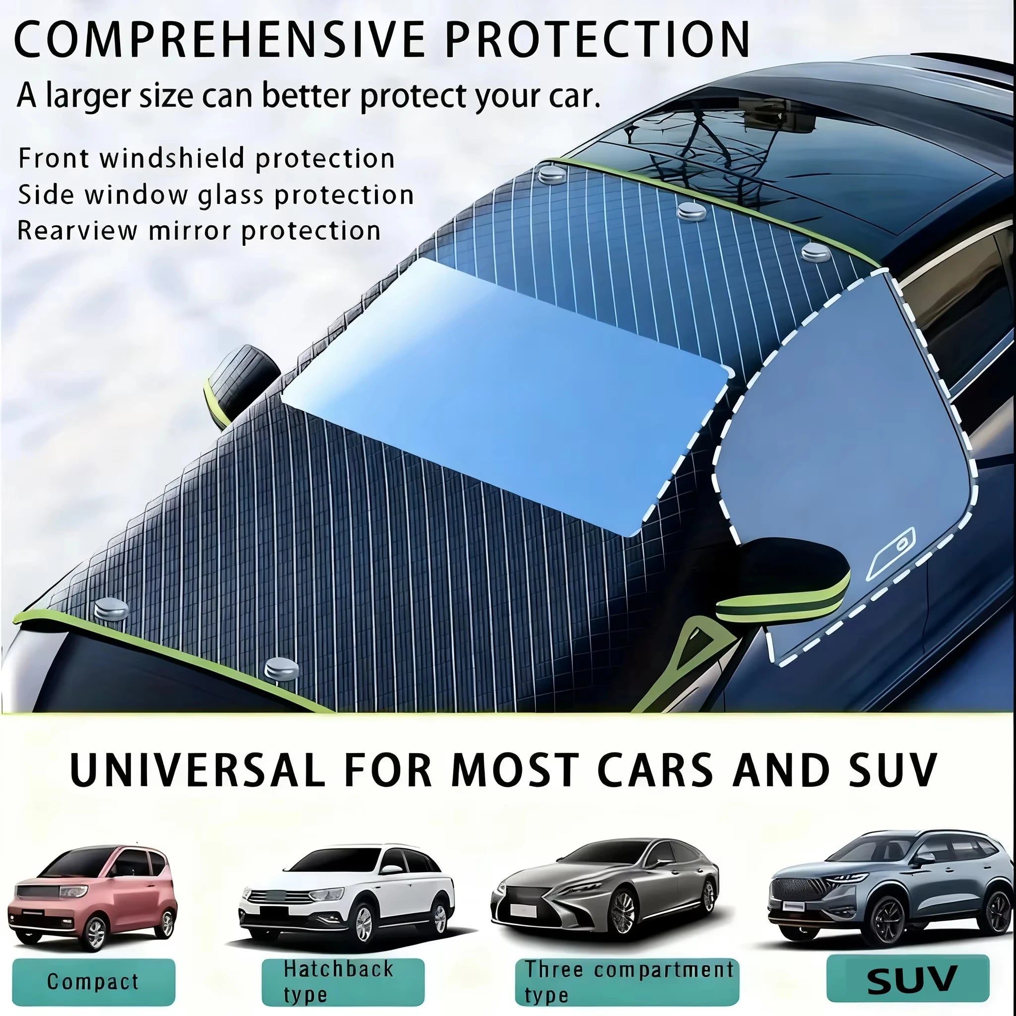 Winter Thickened Magnetic Snow Shield for Car - Half-Cover Car Cover & Front Windshield Snow Blocker