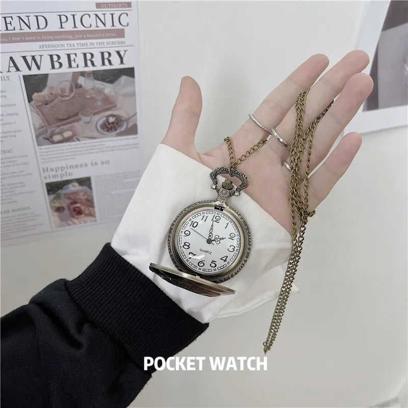 Best Gifts Luxury Gold Quartz Pocket Watch Design Fishes Necklace Pendant Pocket Watch Clock for Mens Womens