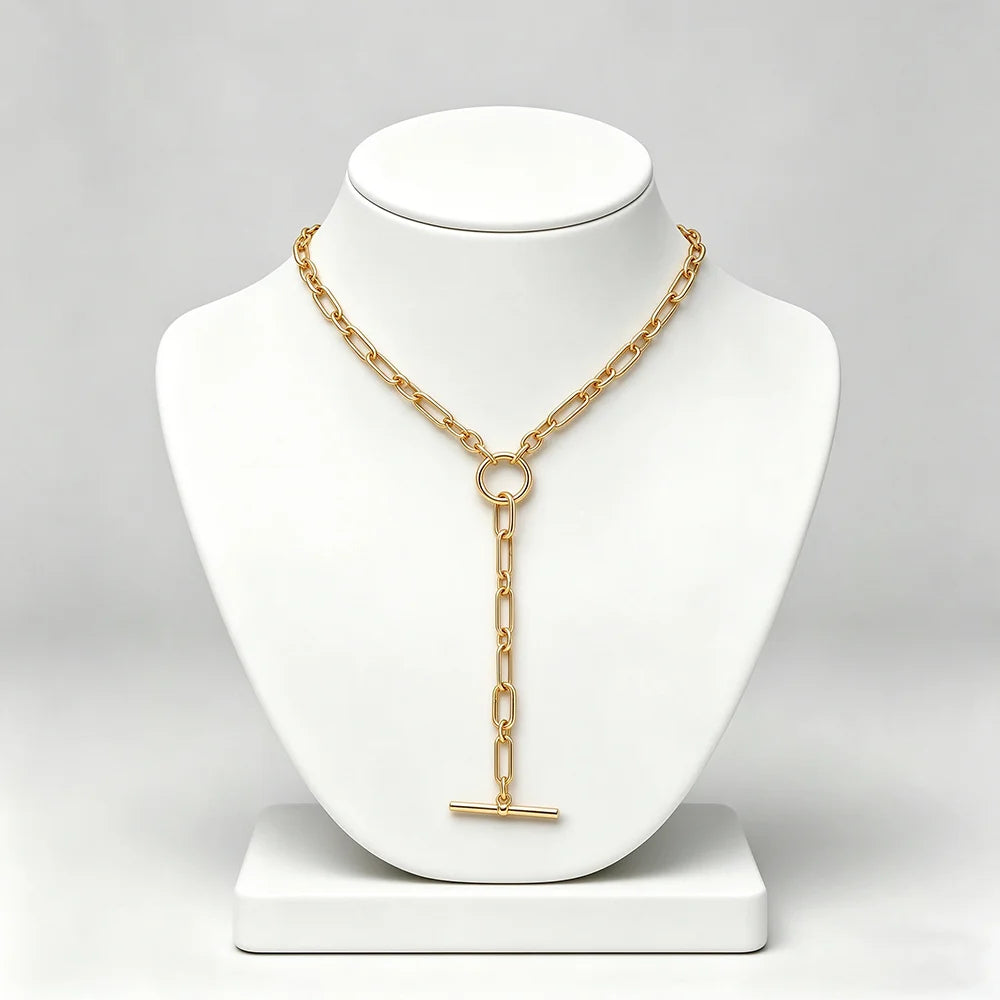 S925 pure silver gold two-color splicing buckle T-shaped women's necklace suitable for daily wear DIY exquisite jewelry gifts