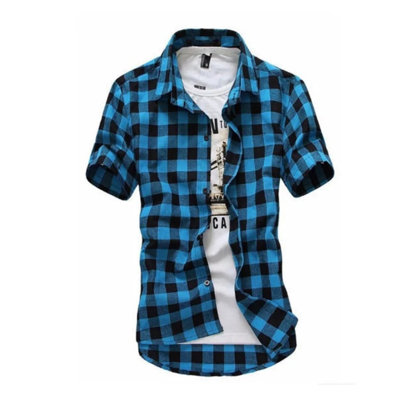 Red And Black Plaid Shirt Men Shirts 2026 New Summer Fashion Chemise Homme Mens Checkered Shirts Short Sleeve Shirt Men Blouse