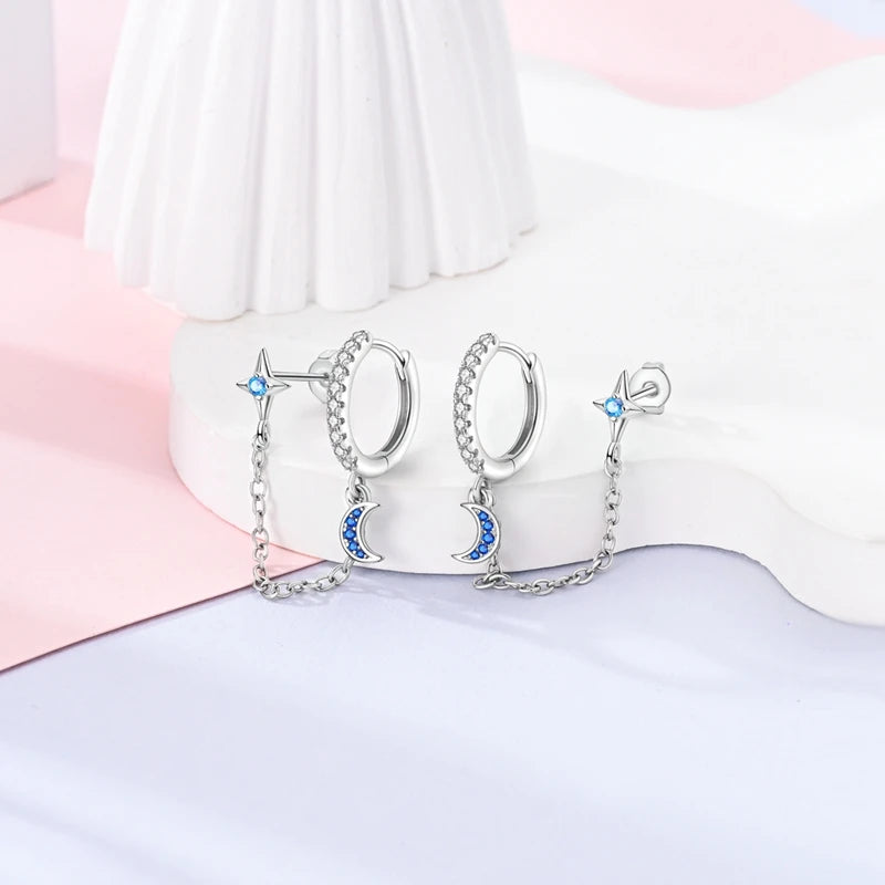 New 925 Sterling Silver Star And Moon  Women Earrings Brilliant Wedding Engagement Star Earrings Jewelry Gift