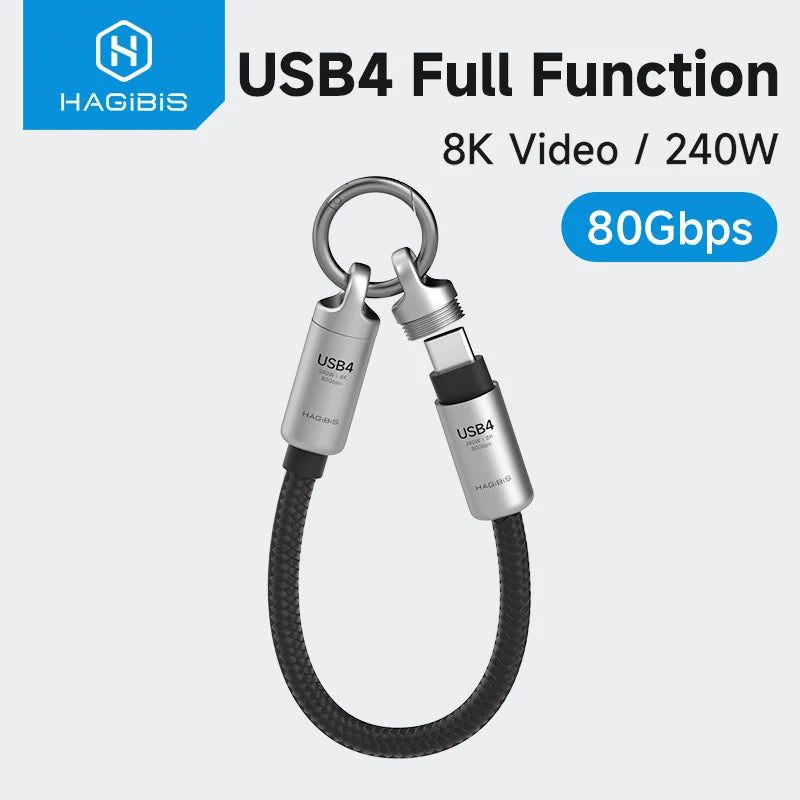 Hagibis  Short USB4 Cable Portable Keychain C to C Cable Lanyard Type-C Cable 240W 80Gbps for Thunderbolt 4/5 iPhone 17 Pro SSD