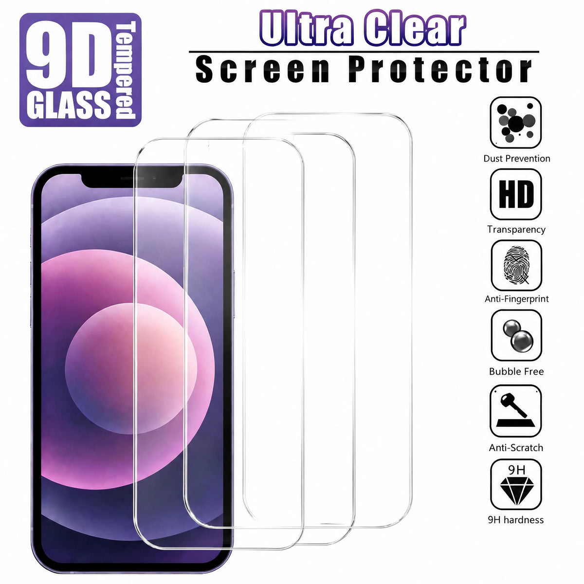 3-1Pcs Tempered Glass For iPhone 18 17 12 13 14 15 Pro Max 11 XR Screen Protector Glass HD Crystal 9H Anti Scratch Case Friendly