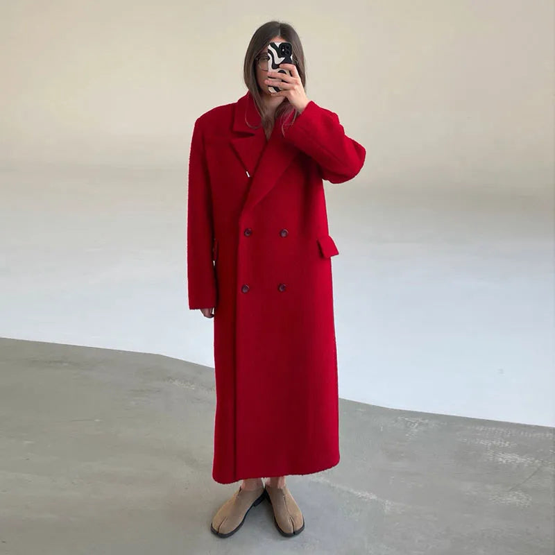 2026 Autumn Winter Solid Women's Woolen Overcoat Urban Long Sleeve Lapel Button Female Outwear Elegant Fashion Lady Overcoats