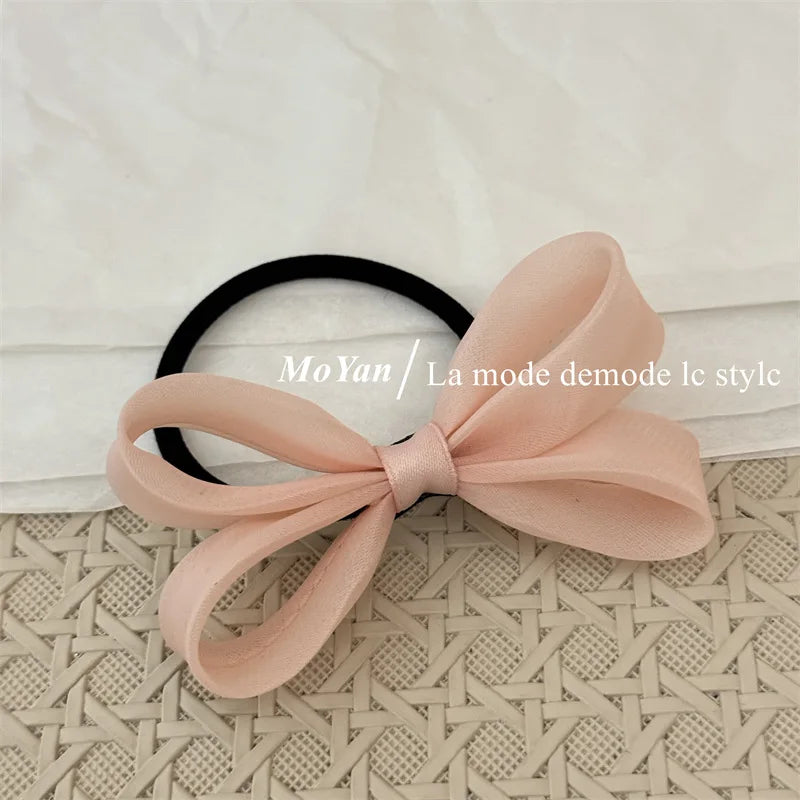 Korean mesh three-dimensional bow hair rope sweet girl headband rubber band double ponytail hair band on the back of the head