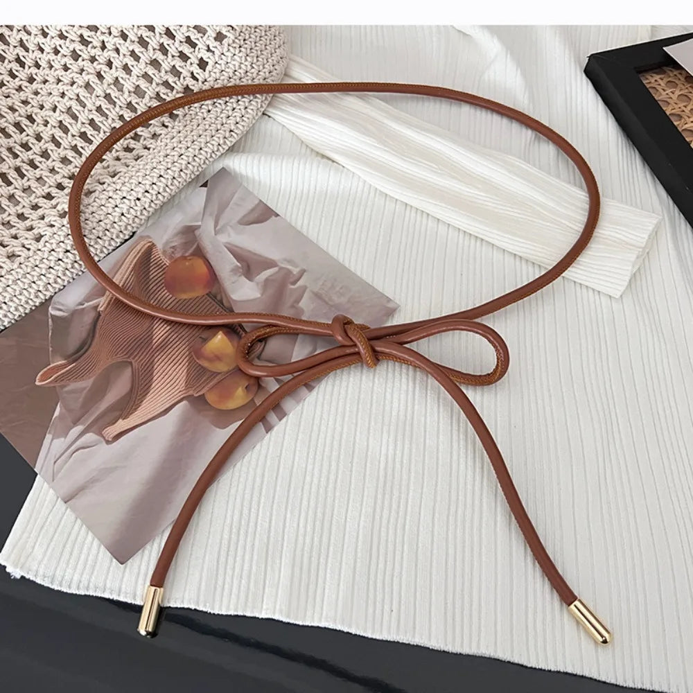 1PC Fashion Round Leather Rope Thin Belt Waist Chain Women Decorative Knotted Waist Rope Decorative Skirt  Coat Sweater Strap