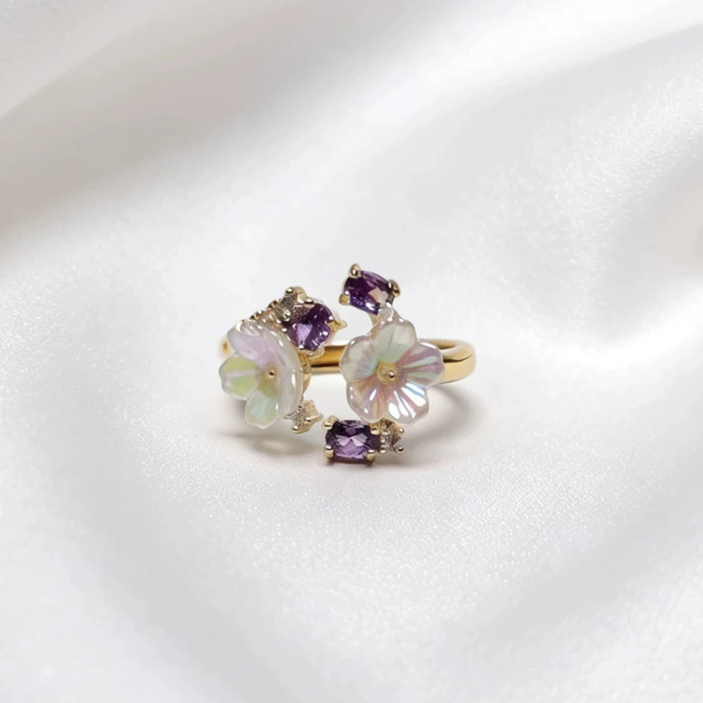 Korean CZ Sweet Crystal Zircon Heart Ring For Women Exquisite Shell Flower Opening Finger Rings Princess Wedding Jewelry