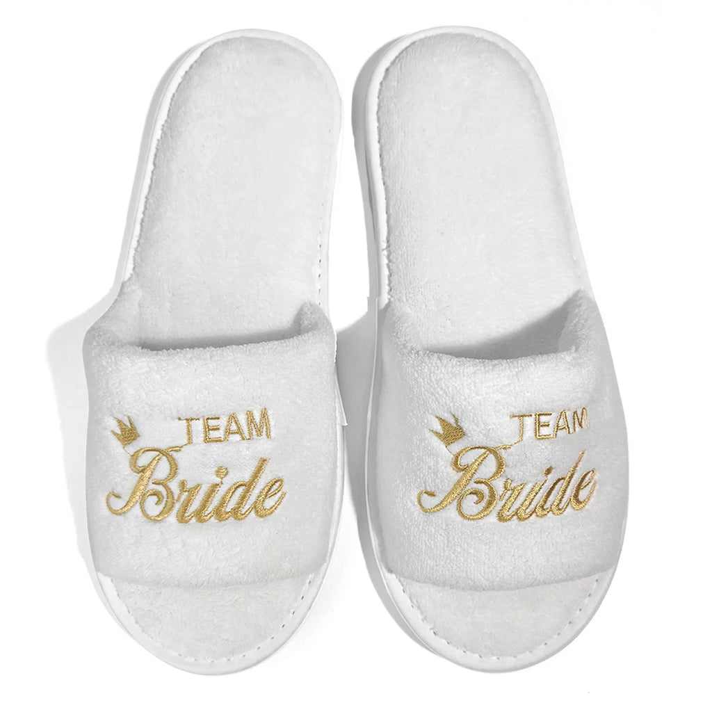 Bride & Bridesmaid, Wedding Party Guests Home Slip On Shoes Bridal Party Slippers Open-toe With Golden, Mint Green and Pink