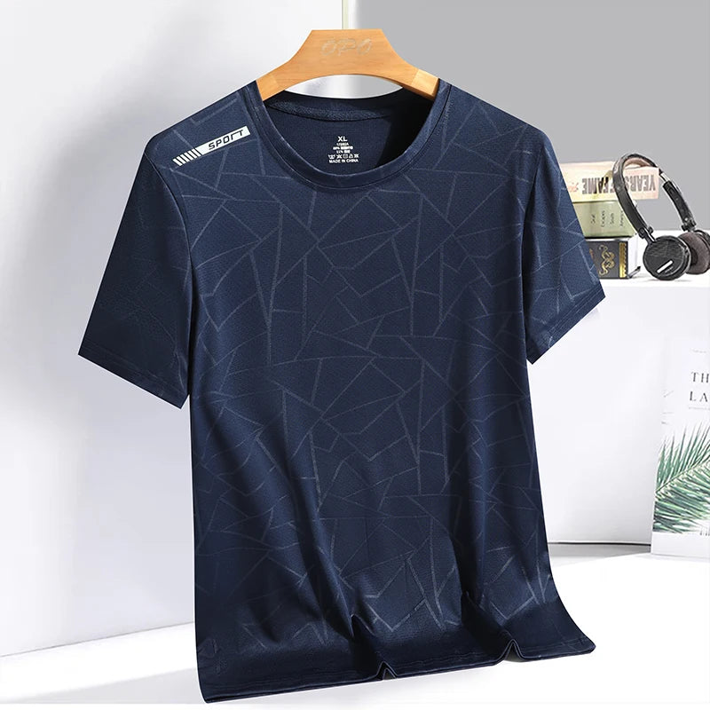 Summer Camouflage Ice Silk T-Shirt Short-Sleeved Round Neck Sports Shirt Thin Breathable Quick Drying Simple and Versatile Light