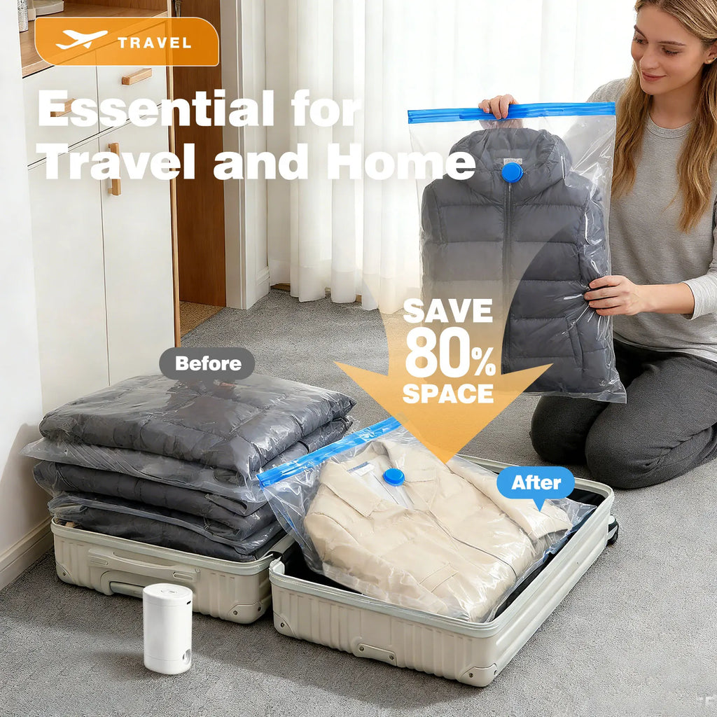 10pcs Vacuum Compression Bags with Rechargeable Wireless Pump, Vacuum Storage Bags Space Saver