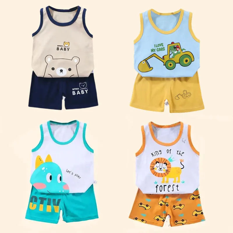 2PCS Children Clothing Vest Suit Children's Sets Summer Cotton T-Shirts Shorts Boys Girls Sleeveless Kids Clothes for Baby