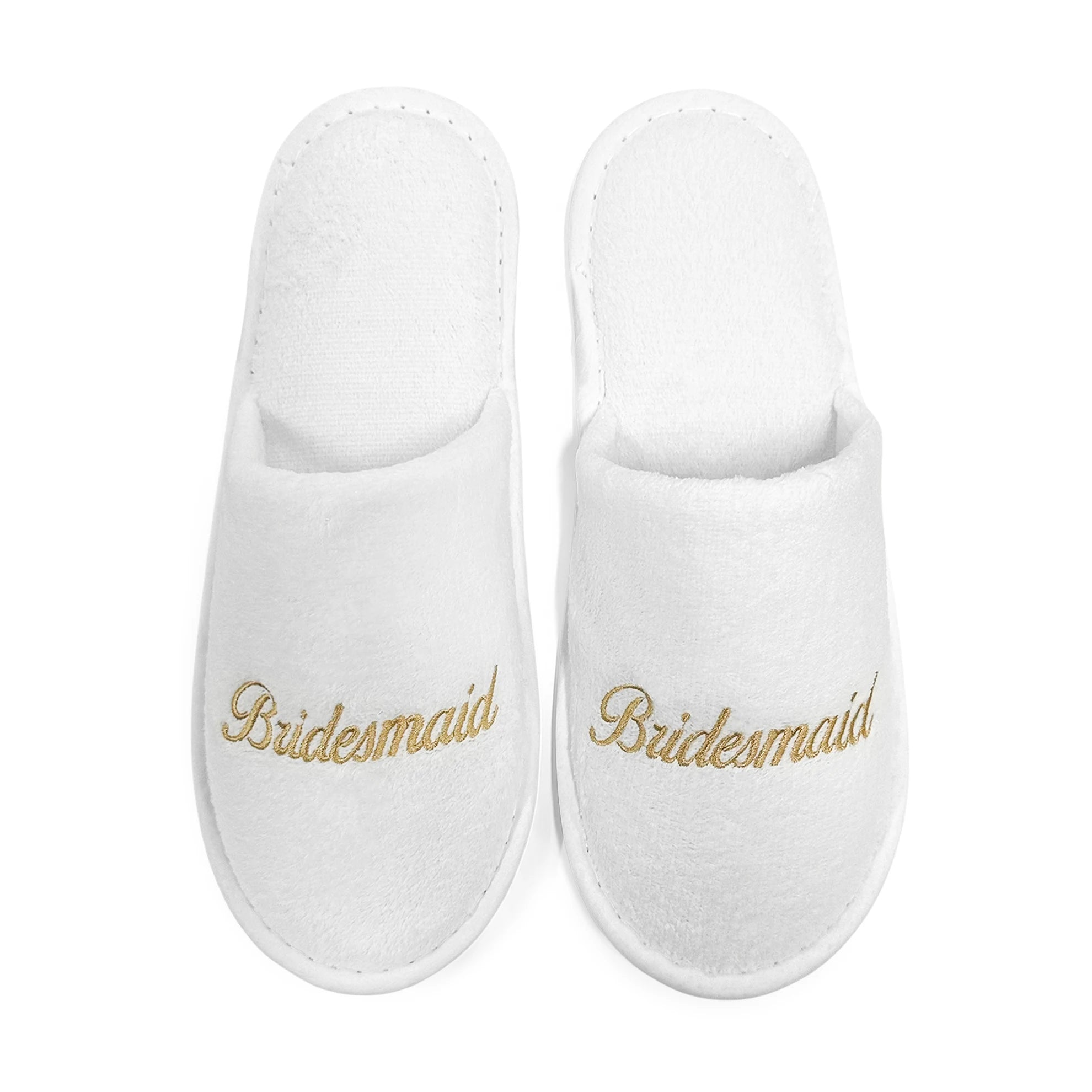 Bridal Party Slippers Set, Close-toe With Golden & Pink Embroidery, Lightweight Plush Cozy Flats, Non-slip Soft Sole For Bride