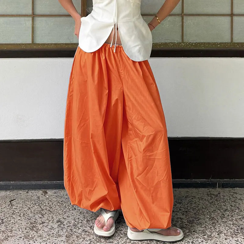 100% Cotton High Quality Women Casual High Waist Bloomers Long Pants Fashion Big Wide Leg Pants Women Clothes Trousers