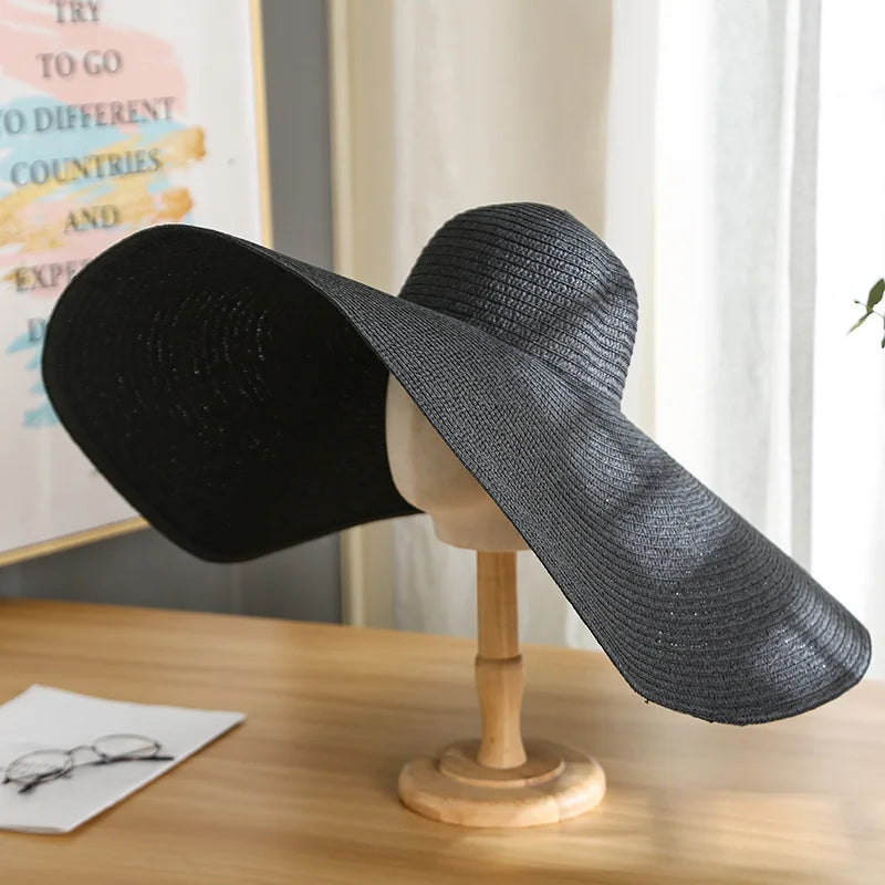 Summer Large Wide Brim Foldable Sun Hats For Women Oversized Sun Shade Hat Travel Straw Hat Lady UV Protection Beach Hat