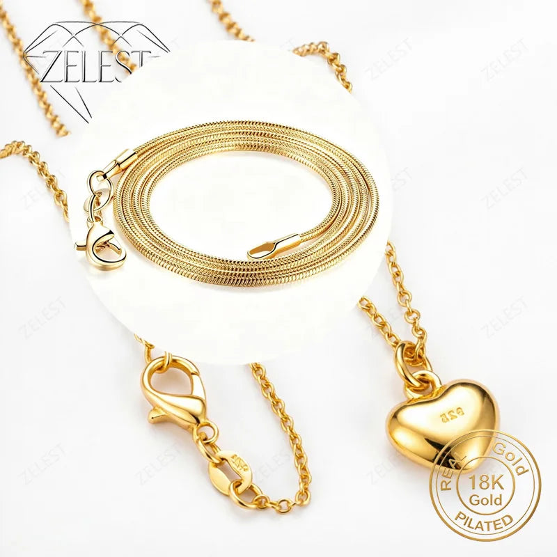 925 Sterling Silver 18K Gold Plated 16-30 Inch Exquisite Heart Pendant Necklace for Women, Party Gift, Wedding Jewelry