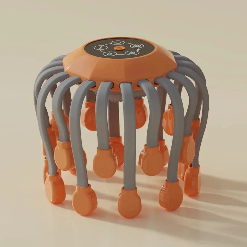 20Massage Heads Orange Scalp Head Massager Red Light Vibrator Octopus Scratcher For Relaxation Stress