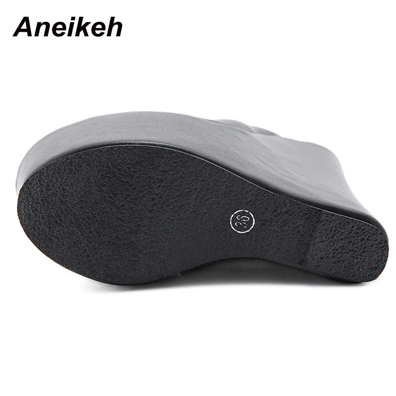 Aneikeh Summer Fashion Women's Slippers Sexy Platform PU Wedges Peep Toe Rome Party Shoes Sandalias Mules 35-42 Elegant NEW 2025