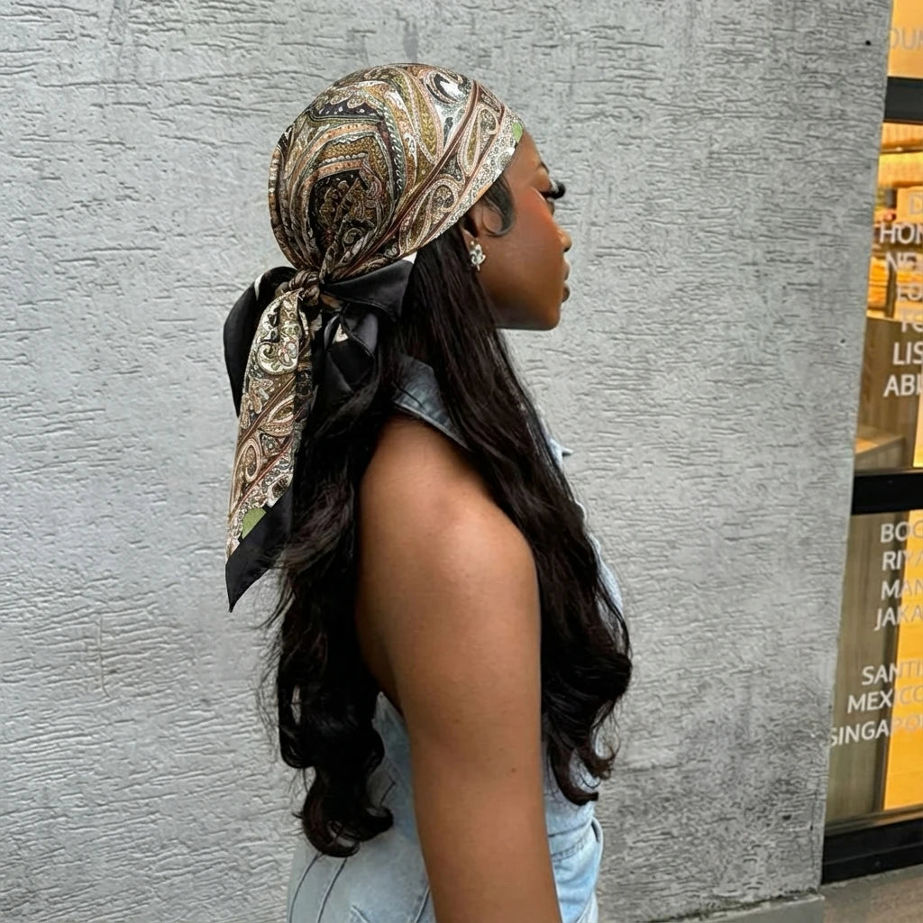 90*90cm Paisley Print Satin Hijabs for Women Luxury Square HeadScarf Bandana Cheveux Soft Neckerchief Hijab Hair Scarves