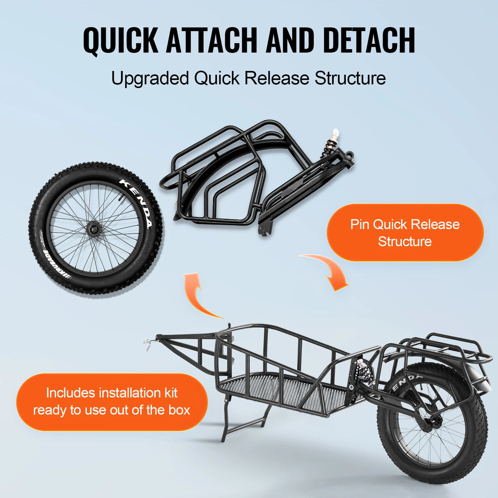 SucceBuy Bike Cargo Trailer 70 lbs Capacity Heavy-Duty Bicycle Wagon Cart Compact Storage & Quick Release Structure 20" Wheels