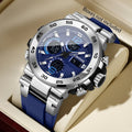 Luxury Large Dial Men Sports Watches Blue Silicone Strap Calendar Display Quartz Wristwatches Relogio Masculino（Without Box）