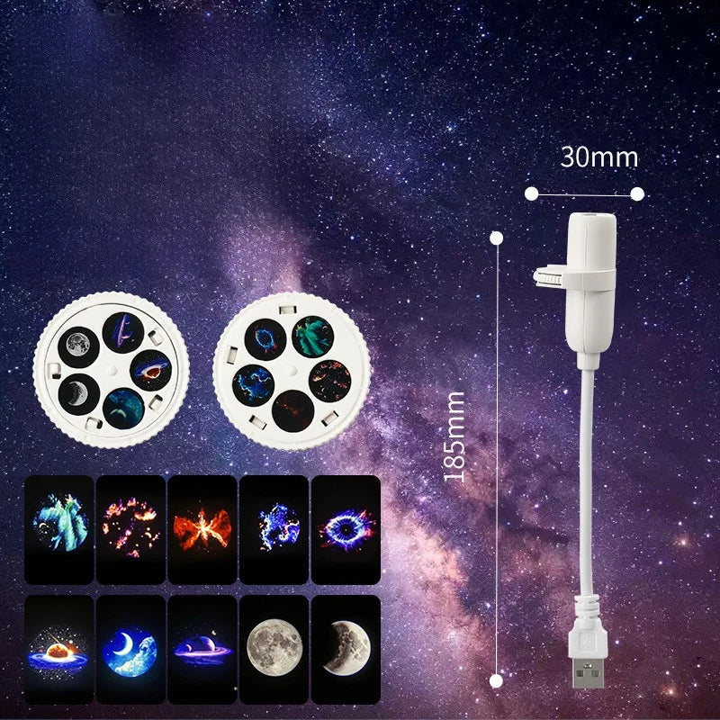 Starry Sky Light USB Plug in 360°Rotating Projector Night Light Bedroom Creative LED Night Light Moon Star Atmosphere Night Lamp