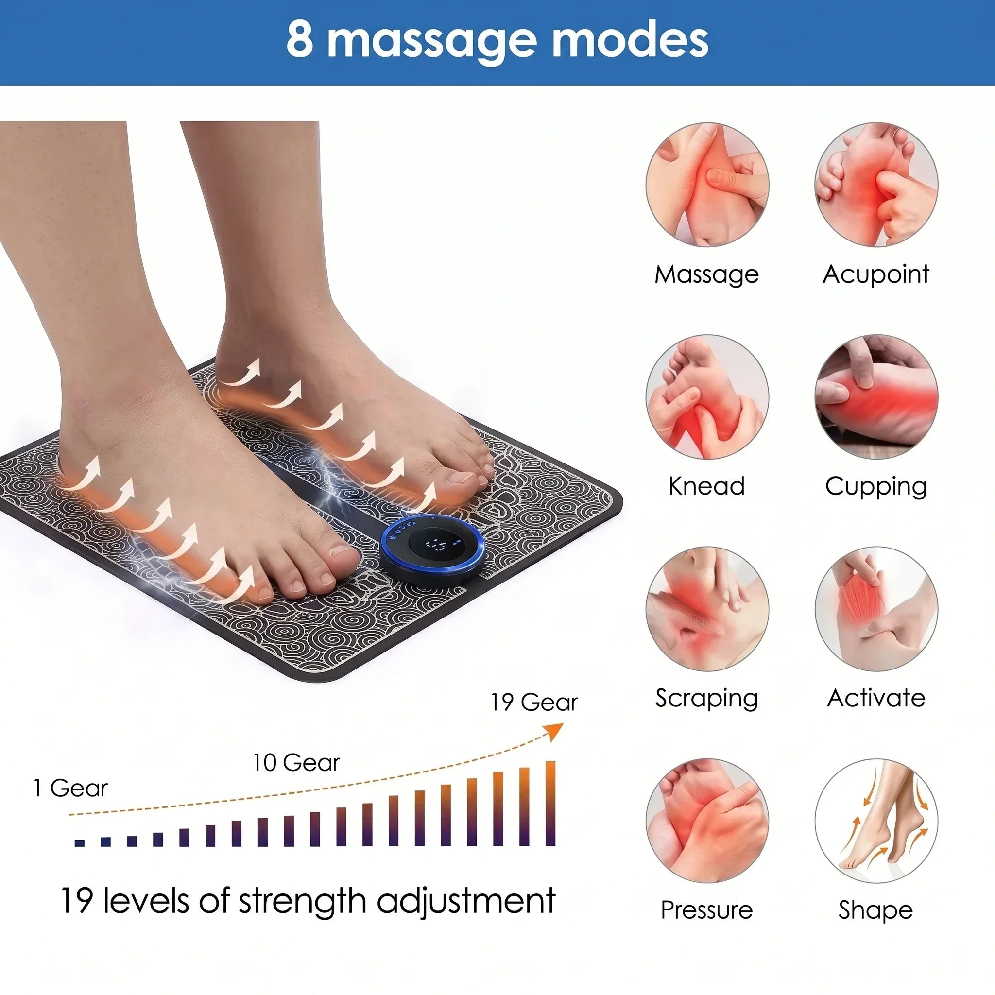 EMS Foot Massager Pad Relief Pain Relax Feet Acupoints Massage Electric Muscle Stimulation Improve Blood Circulation Relax Feet