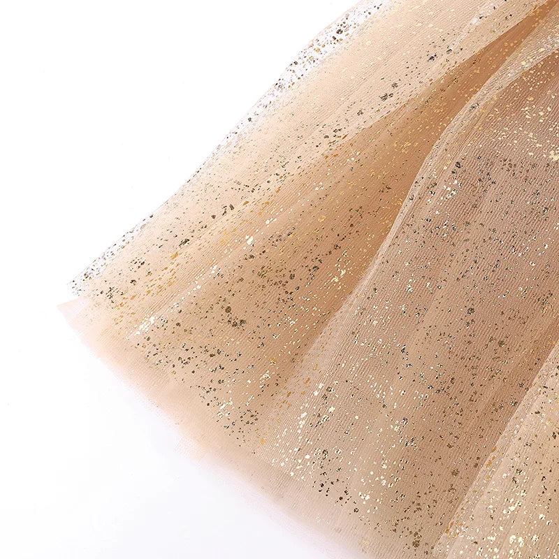 Golden Princess Dress for Little Girls - Cute Children's Fashion Show Tutu Skirt with Gauze Hot Mesh, Solid Color Dance Skirt