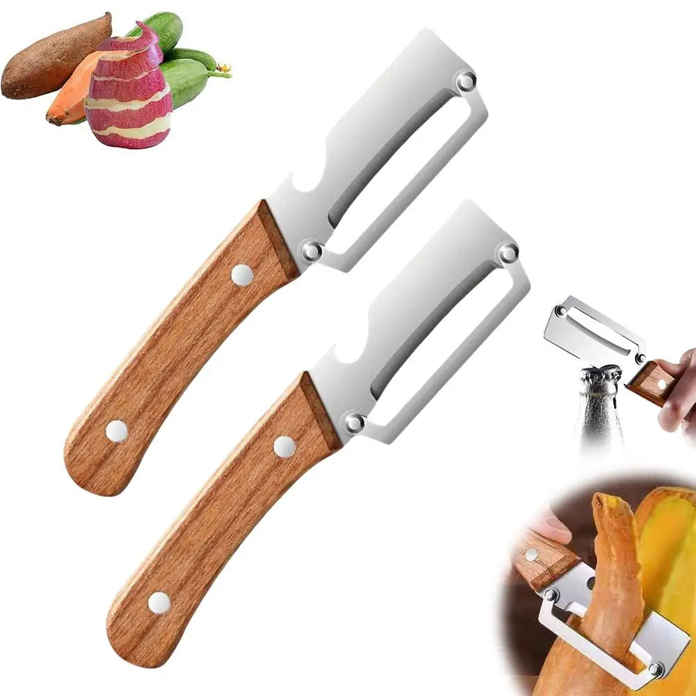 Stainless Steel Fruit Peeler Wooden Handle Paring Knife Planer Sugarcane Household Thick Fruits Vegetables Scraping Tools