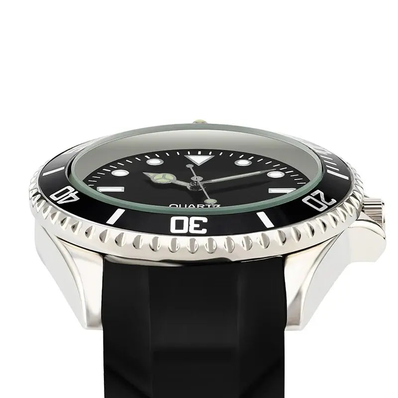 40mm Quartz Analog Watch with Quartz Movement No Logo Rotating Bezel Rubber Strap Unisex Wristwatch