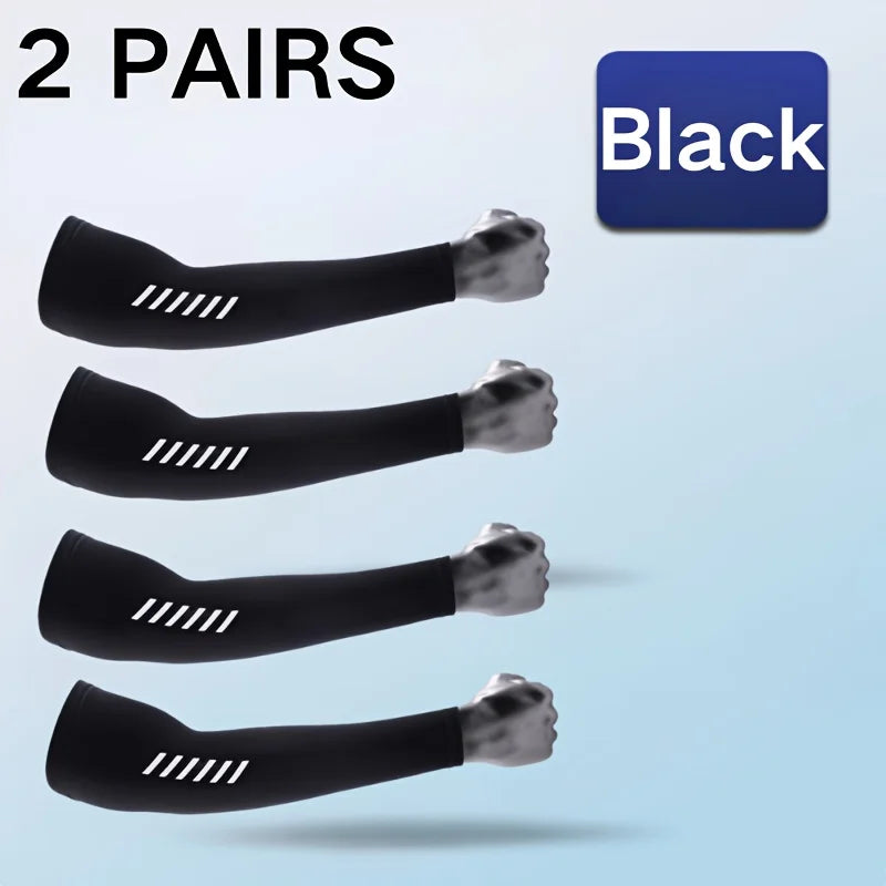 2Pairs Ice Silk Sleeves Breathable UV Protection Cooling Hiking Arm Sleeves Basketball Cycling Running Outdoor Sport Sleeves