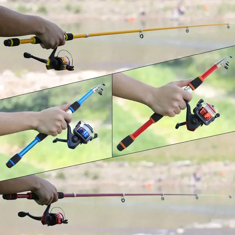 BRAVMACK Travel Telescopic Fishing Rod Full Kit Spinning Reel Baits Hooks Portable Outdoor Angling Pole Set