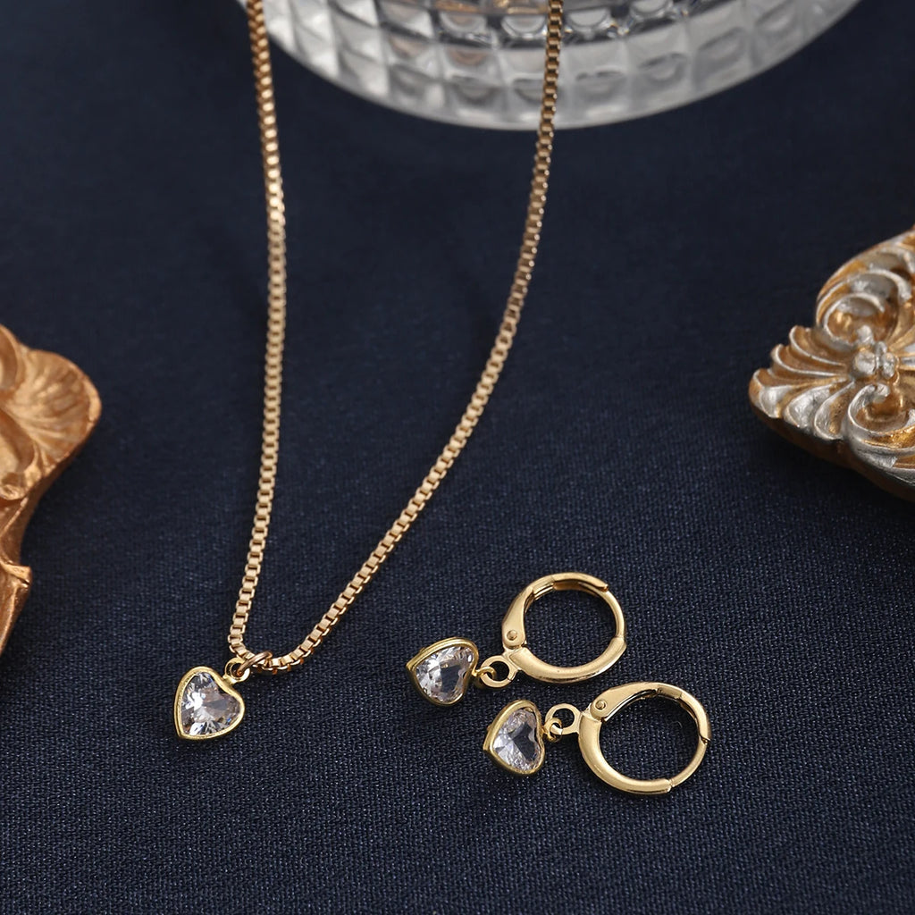 3 Pcs Heart Pendant Jewelry Set Of Earring Pendant Necklace For Women Exquisite Fashion Rhinestone Double Heart Jewelry Set Gift