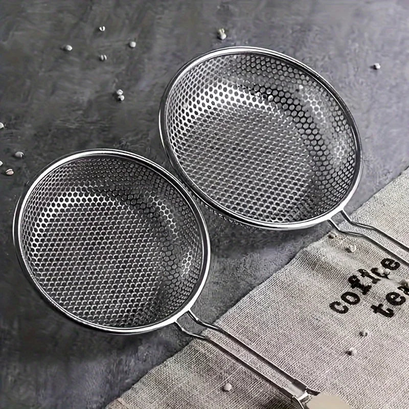 Stainless Steel Colander with Wooden Handle - Fine Mesh Skimmer Spoon for Cooking, Food Prep  Grease Filtering for Pasta Noodles