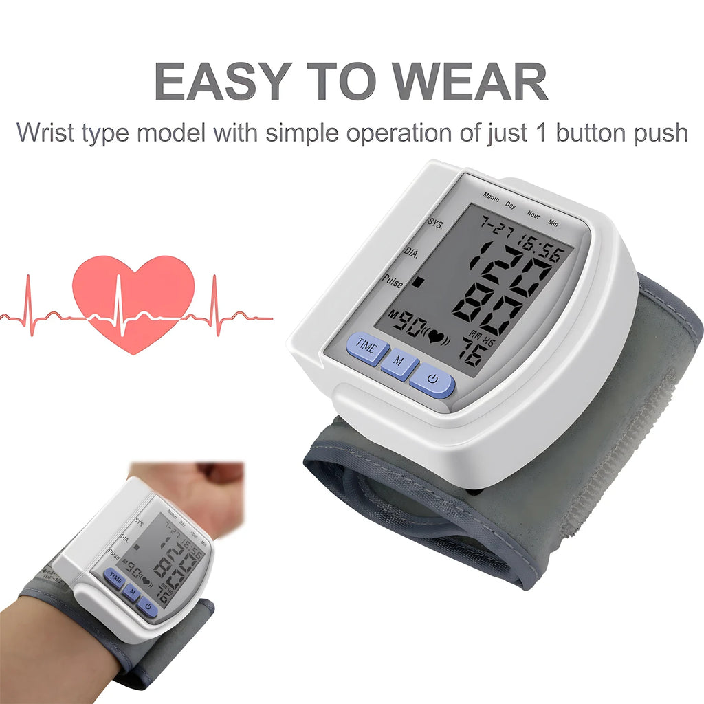 Wrist Digital Blood Pressure Monitor Medical Tonometer Automatic Tonometer Meter Tensiometer Pulse Rate Meter BP