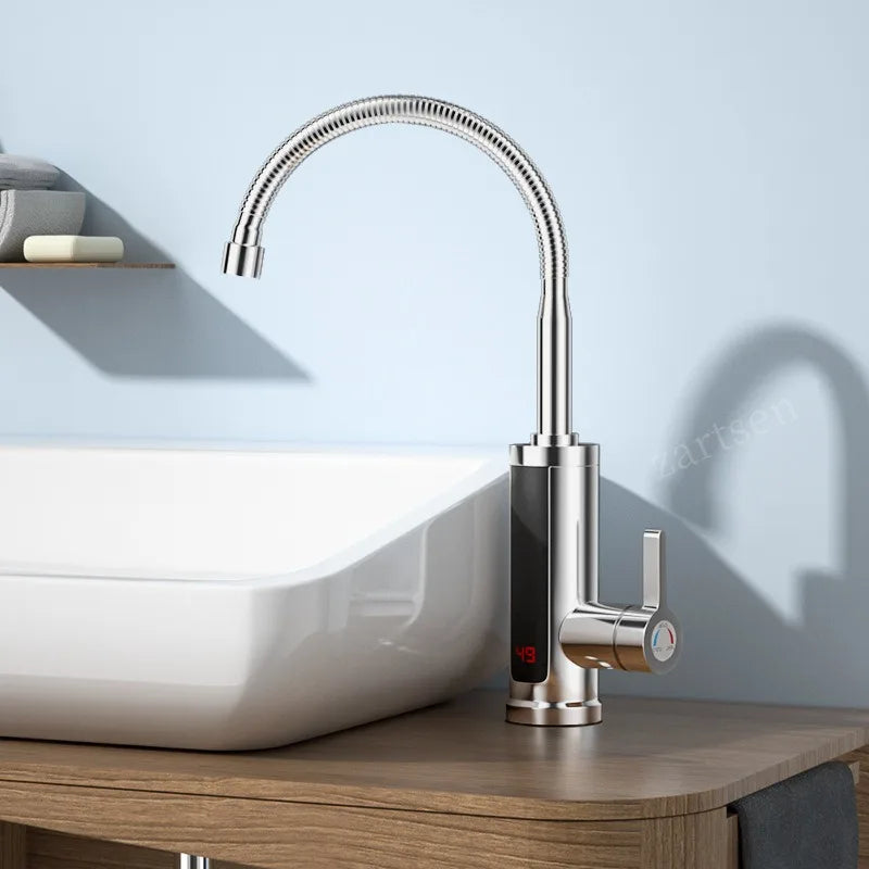 Kitchen Faucets Electric Tap Kitchen Tap Instantaneous Water Heater Heatable 3KW Bathroom Kitchen Rotated 360° LCD