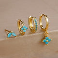 4pcs Fashion Cubic Zirconia Flower Hoop Earrings Set 18K Gold Plated Stainless Steel Stud Earring Piercing Jewelry aretes mujer