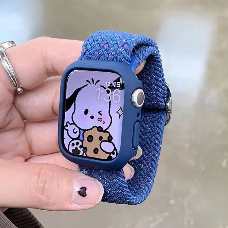 Korean Cute Braied Strap + Case For Apple Watch Band 49mm 41mm 45 44 38 42 Nylon Bracelet For iWatch Series 9 8 7 6 5 4 3 SE 40