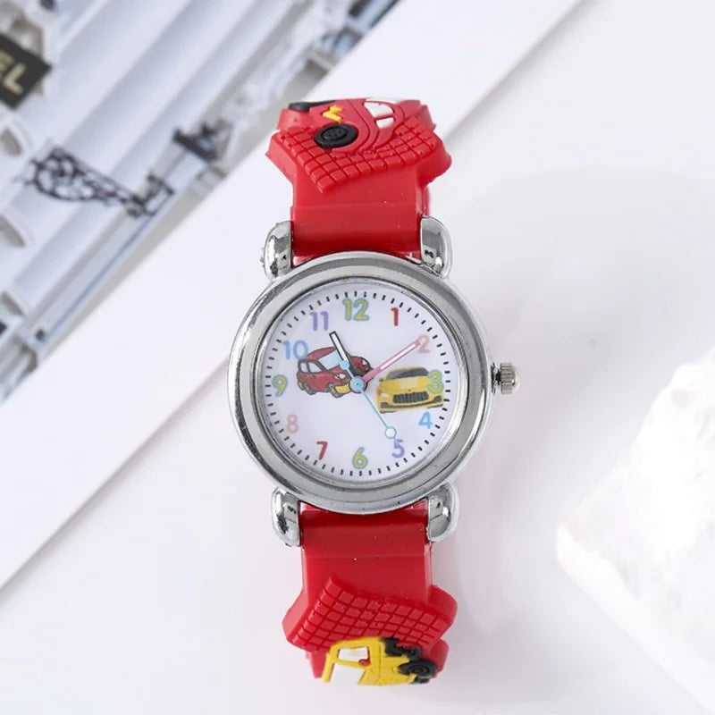 Fashion Color Cartoon Car Children's Watch Primary School Boy Children's Watch 3D Silicone Strap Gift