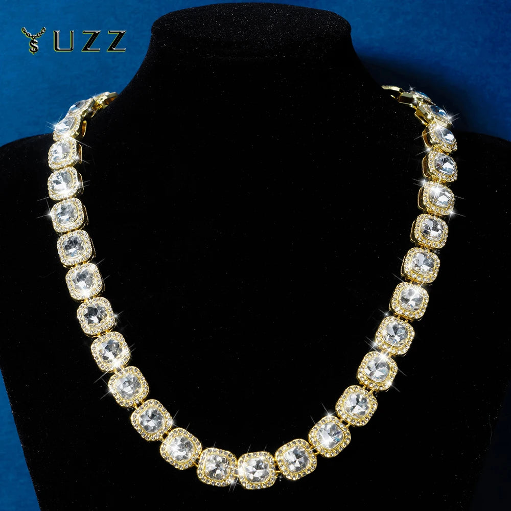 Luxury Paved Crystal Heart 13mm Cuban Link Chain Necklace for Women Hip Hop Iced Out Round Square Tennis Chain Bracelet Jewelry